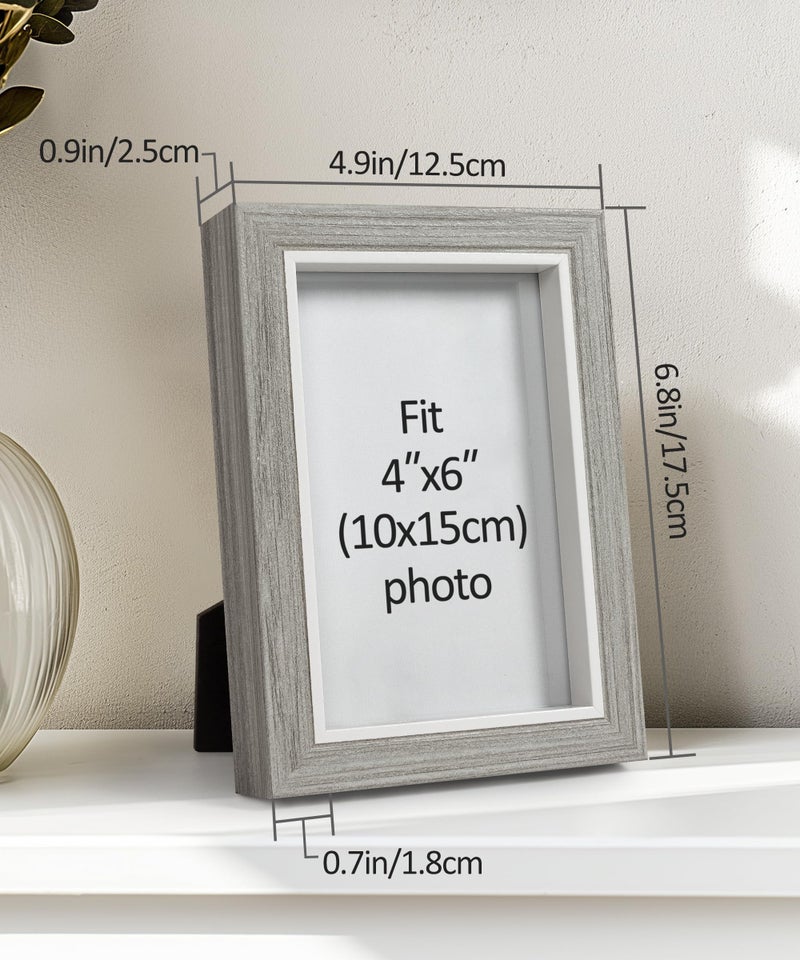 Afuly 4x6 Picture Frames Grey Wood Texture Photo Frame Wall Tabletop Home Gallery Decor, Modern Minimalist Collage Picture Frame Weddings Gifts for Friends Family, Set of 2 - Image 4